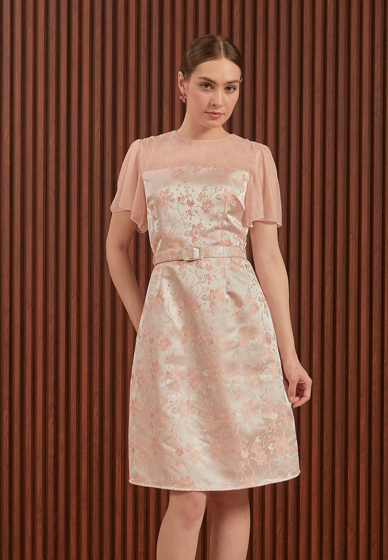 Hilary Dress in Pink & Gold - Jacquard A-Line Women Dress  ESYE