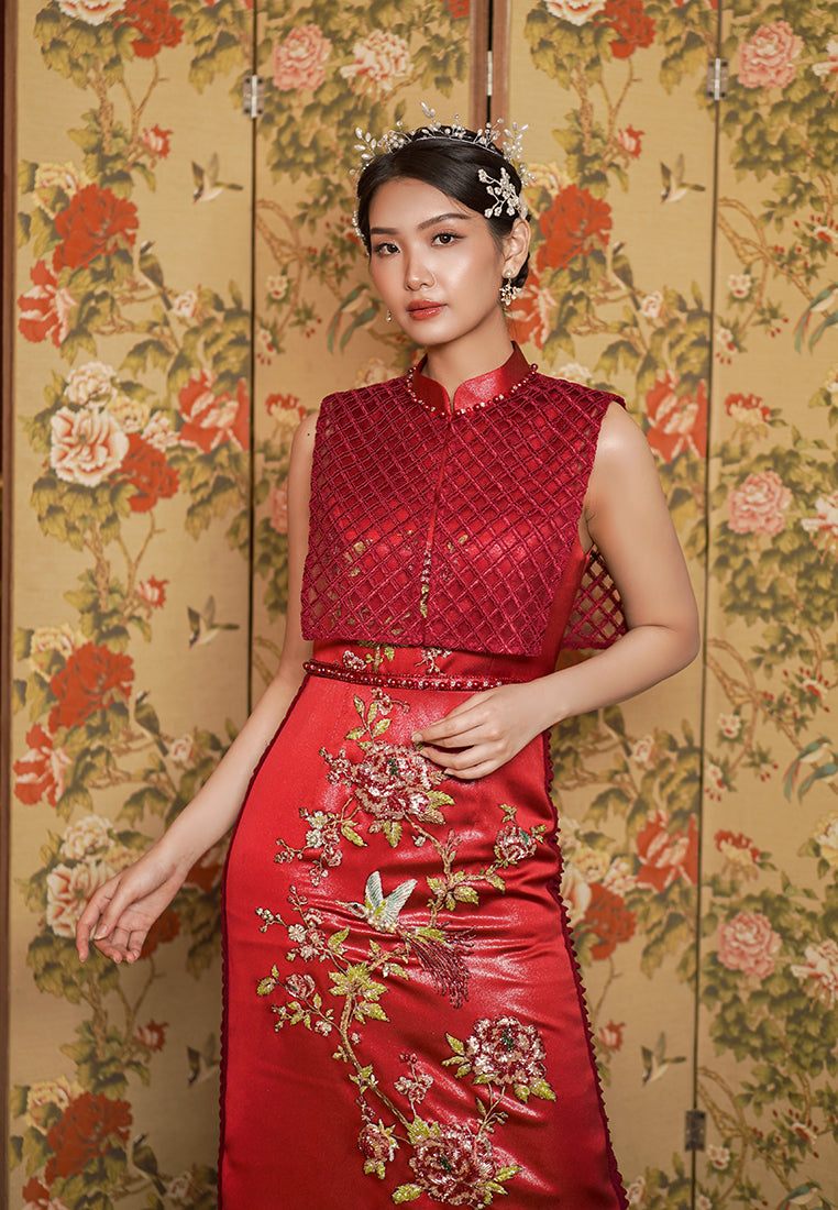 Liyan Cheongsam Dress – Silk Sateen Midi Dress (Pre-Order Rent