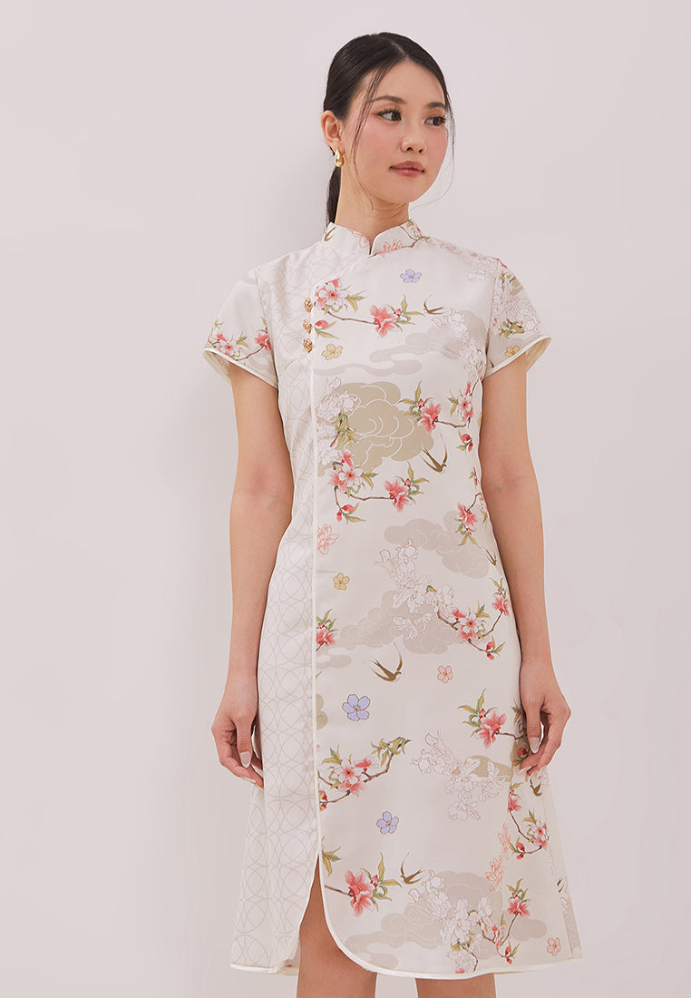 Elowyn Cheongsam Dress - Elegant Floral Motif Shift Dress (Pre-Order)  ESYE