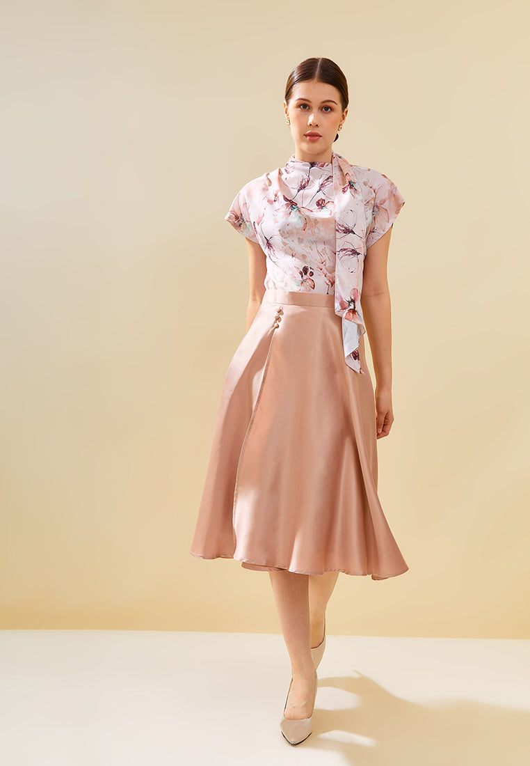 Sharlene Skirt - Satin Midi Flared Skirt