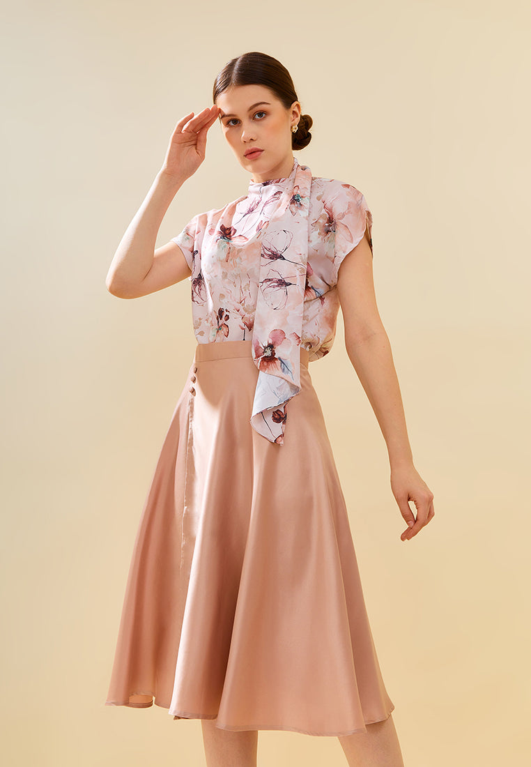 Sharlene Skirt - Satin Midi Flared Skirt