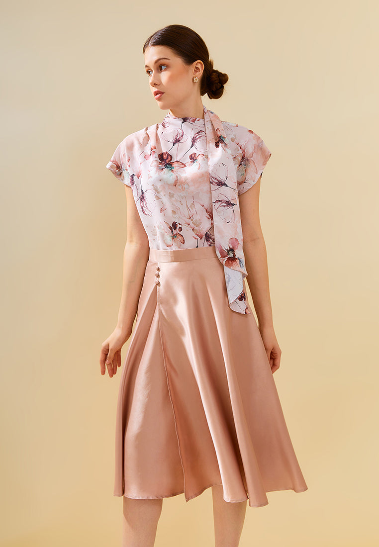 Sharlene Skirt - Satin Midi Flared Skirt