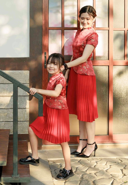 Little Mirelle Cheongsam Dress - Girls Midi Dress Red