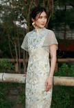 Oline Cheongsam Dress - Lace Shift Dress Silver