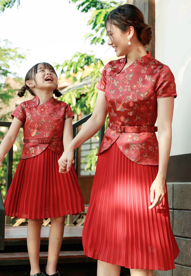 Mirelle Cheongsam Dress - Fit & Flared Midi Dress Red