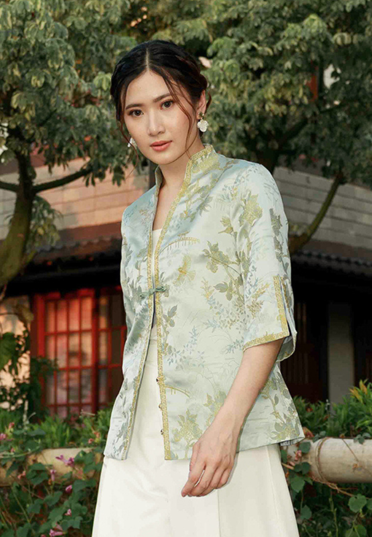 Aelin Cheongsam Outer - Embroidery Jacquard Green Outer (Pre-Order)