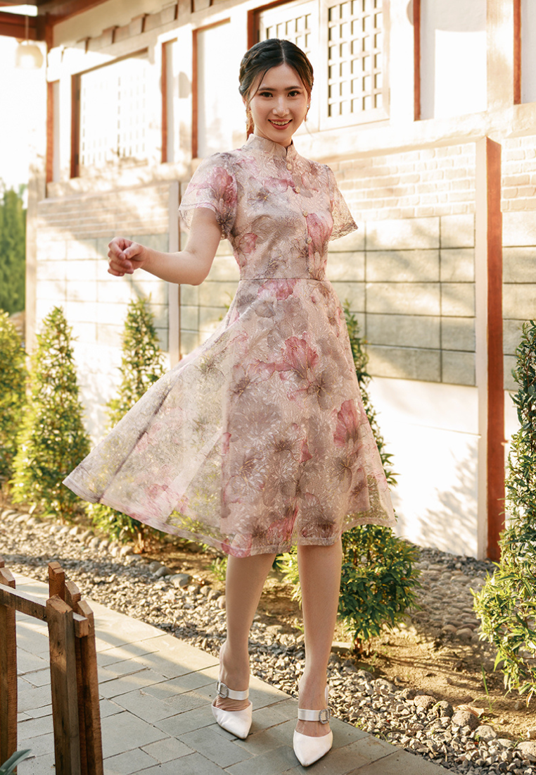 Liora Cheongsam Dress - Ombre Floral Dress Pink