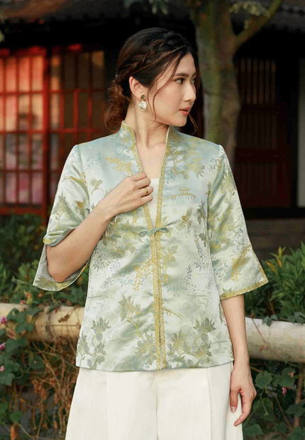 Aelin Cheongsam Outer - Embroidery Jacquard Green Outer (Pre-Order)