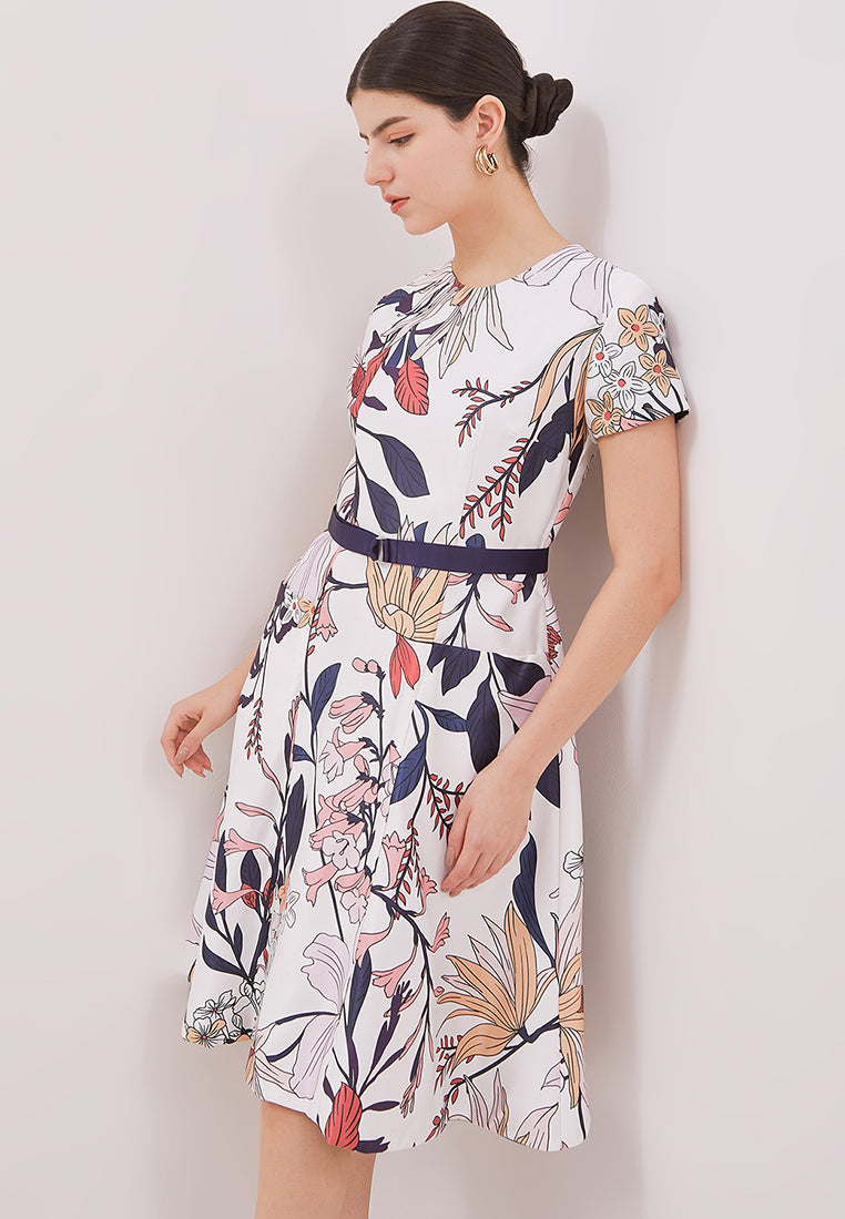 Alessandra Dress - Floral Print Satin Reversible Dress