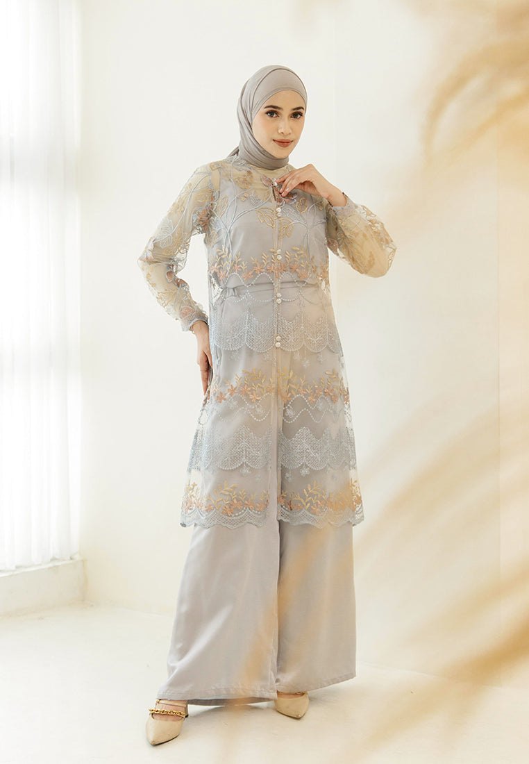 Amani Lace Outer – Elegant Midi Flared Lace Outerwear with Floral Ethnic Motif