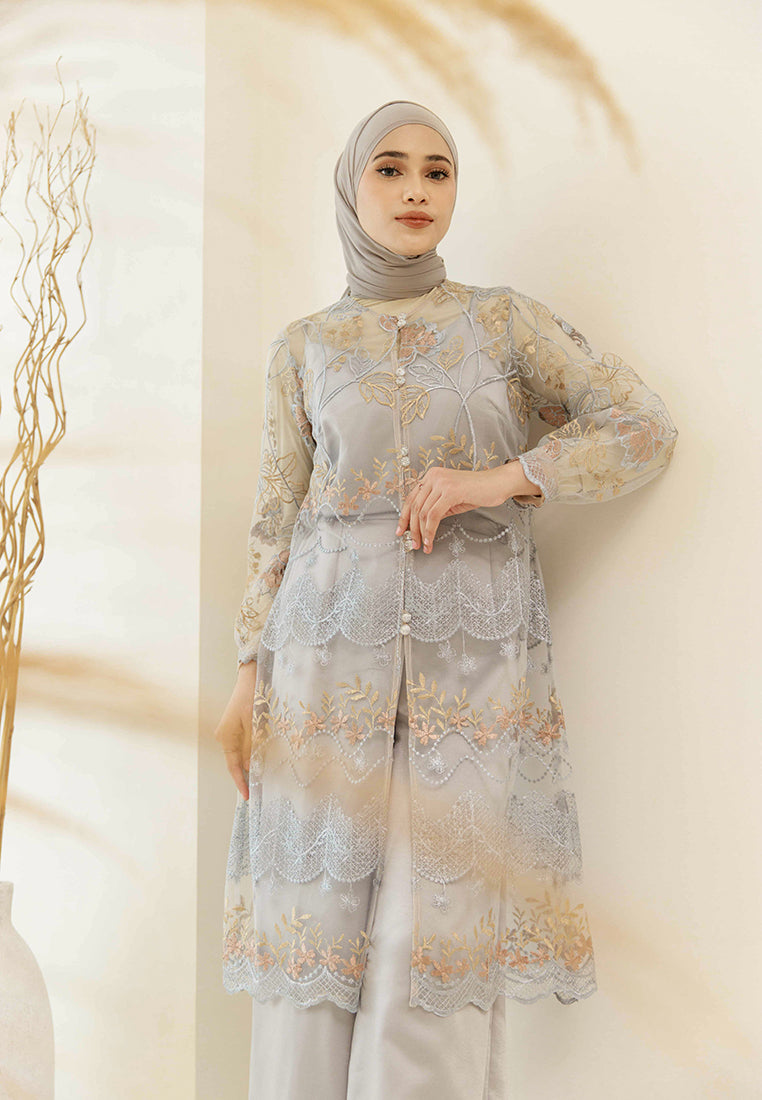 Amani Lace Outer – Elegant Midi Flared Lace Outerwear with Floral Ethnic Motif
