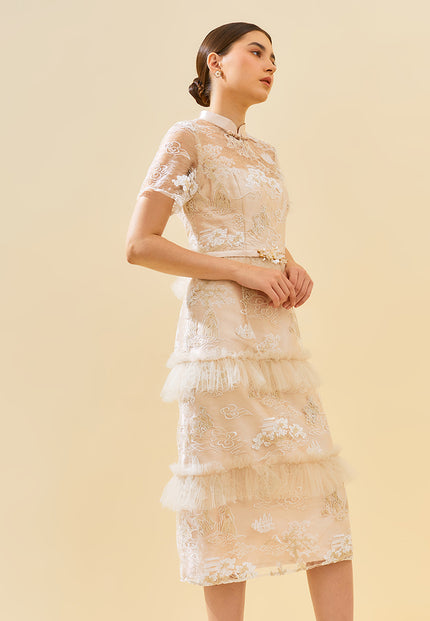 Breyley Cheongsam Dress – Lace & Satin Midi Dress (Pre-Order)