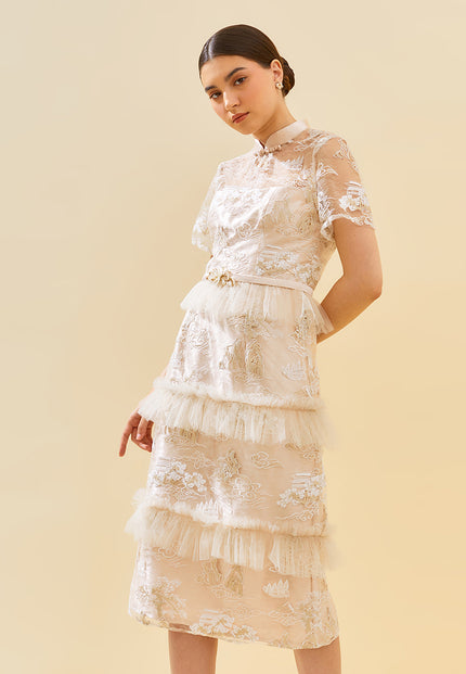 Breyley Cheongsam Dress – Lace & Satin Midi Dress (Pre-Order)