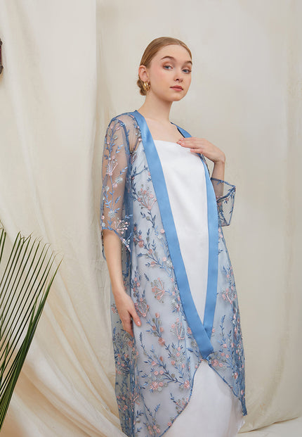 Briyana Lace Outer – Long Asymmetrical Floral Lace Outerwear