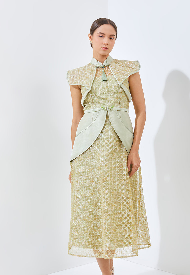 Calishya Cheongsam Dress - Midi Structured Fitted Dress