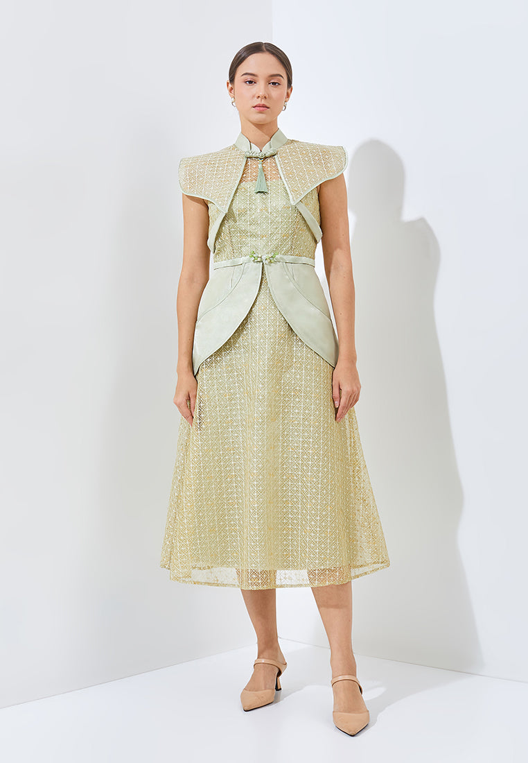Calishya Cheongsam Dress - Midi Structured Fitted Dress