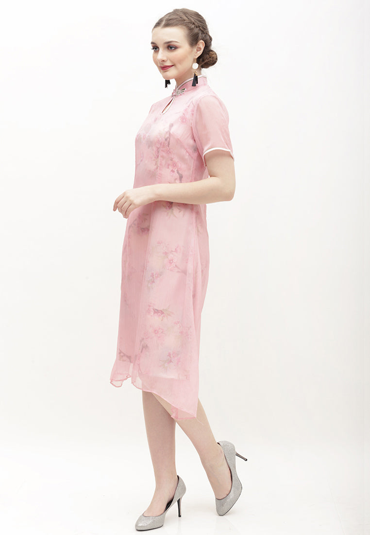Cerci Cheongsam Dress - Sheer Organza Dress with Mandarin Collar