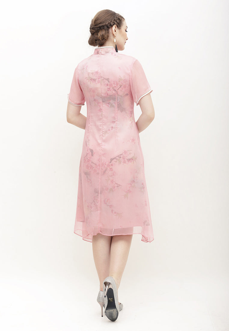 Cerci Cheongsam Dress - Sheer Organza Dress with Mandarin Collar