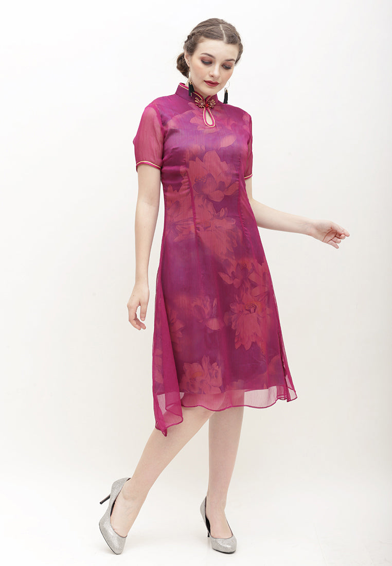 Cerci Cheongsam Dress - Sheer Organza Dress with Mandarin Collar
