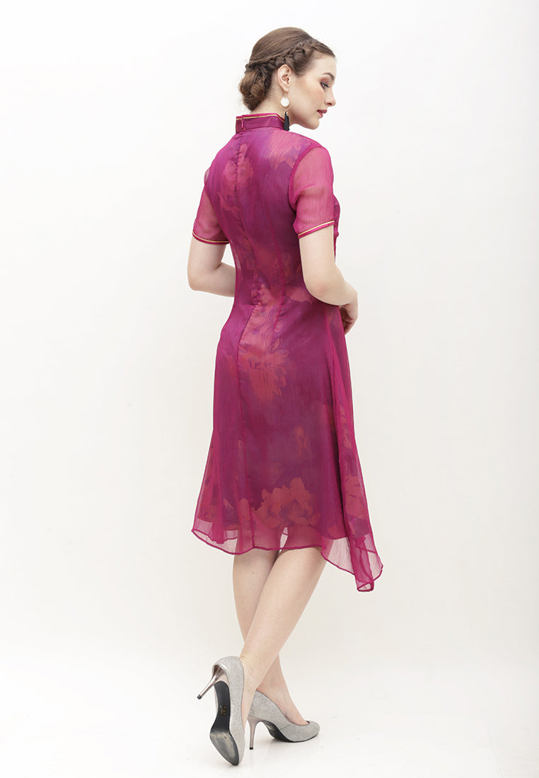 Cerci Cheongsam Dress - Sheer Organza Dress with Mandarin Collar