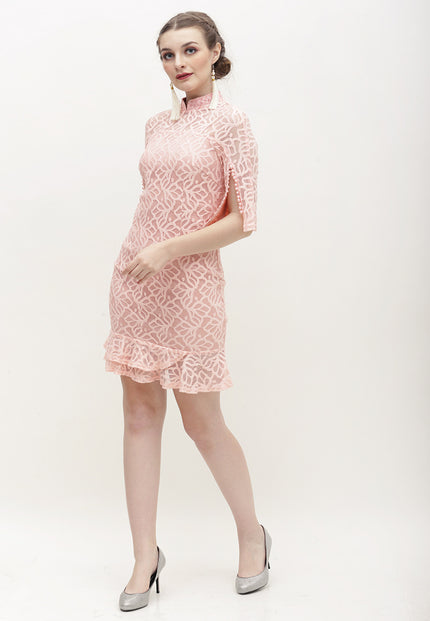Charisa Cheongsam Dress - Lace Slit Dress with High Mandarin Collar
