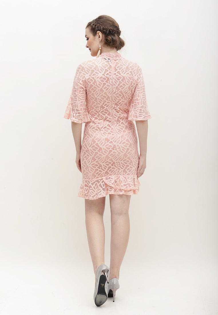 Charisa Cheongsam Dress - Lace Slit Dress with High Mandarin Collar