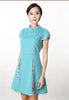 Claudia Cheongsam Dress - Floral Pleats Knee Dress