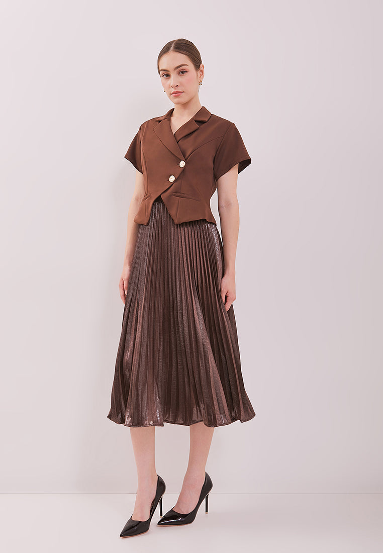 Patrice Skirt – Long Pleated Satin Shimmer Skirt