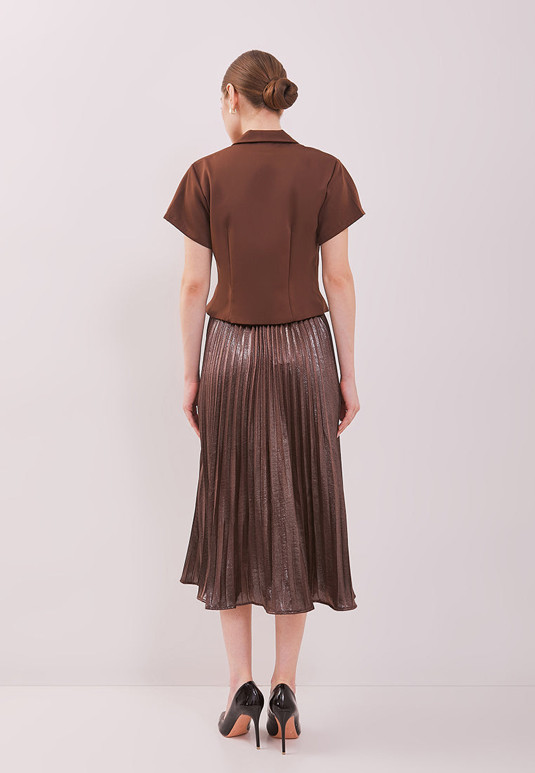 Patrice Skirt – Long Pleated Satin Shimmer Skirt