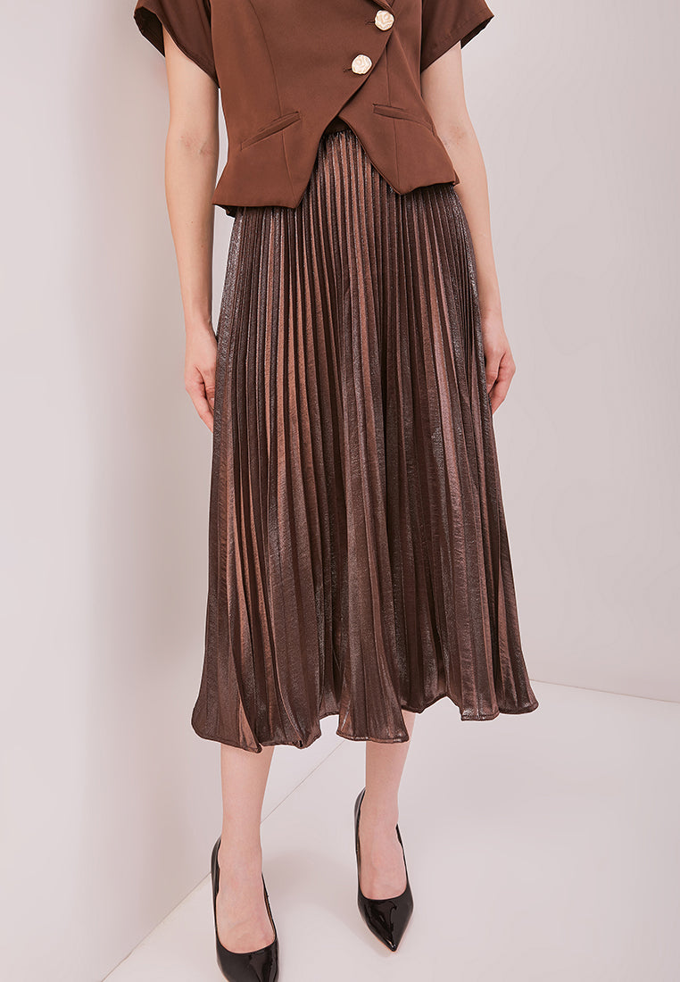 Patrice Skirt – Long Pleated Satin Shimmer Skirt