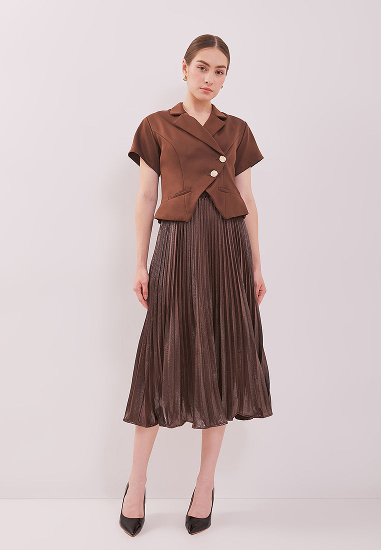 Patrice Skirt – Long Pleated Satin Shimmer Skirt