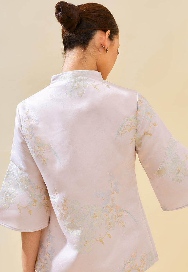 Constine Outer – Jacquard Printed Cheongsam Button Outerwear in Pink & Blue