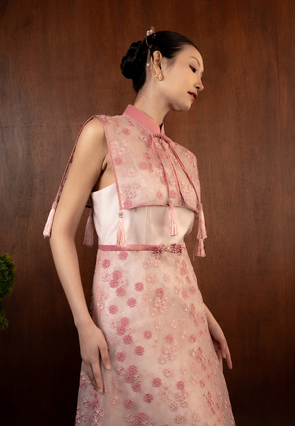 Neyrene Cheongsam Dress - Midi Sheer Cape Dress (Pre-Order)