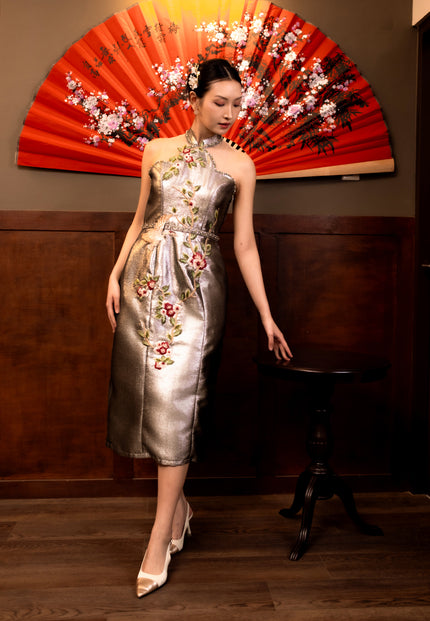 Ziveyla Cheongsam Dress - Midi Halter Neck Dress (Pre-Order)