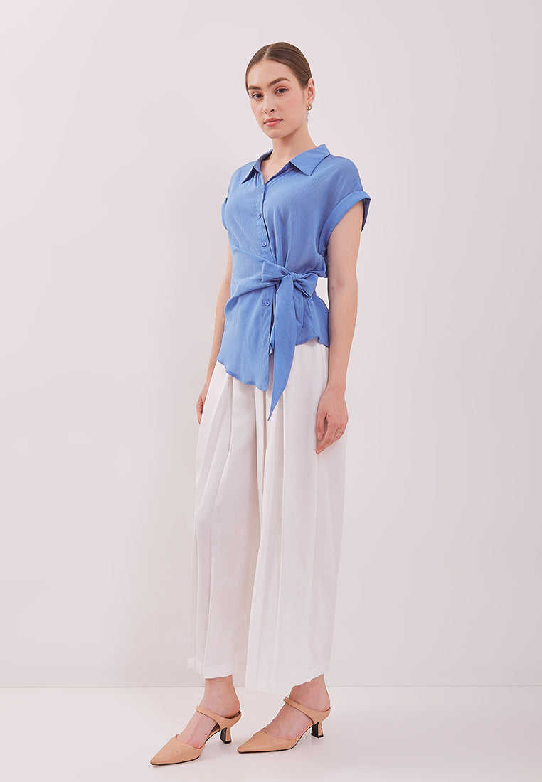 Elodie Top - Draped Tie Short Sleeves Blouse