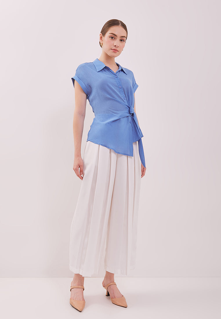 Elodie Top - Draped Tie Short Sleeves Blouse