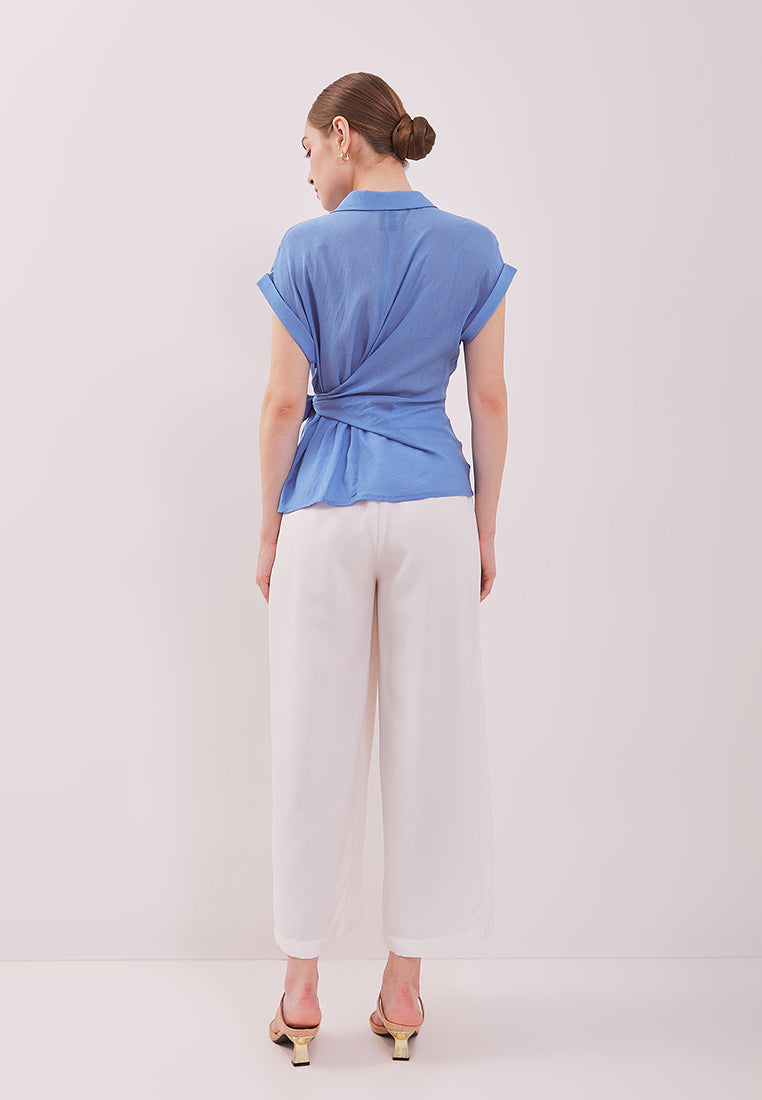 Elodie Top - Draped Tie Short Sleeves Blouse