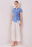 Elodie Top - Draped Tie Short Sleeves Blouse