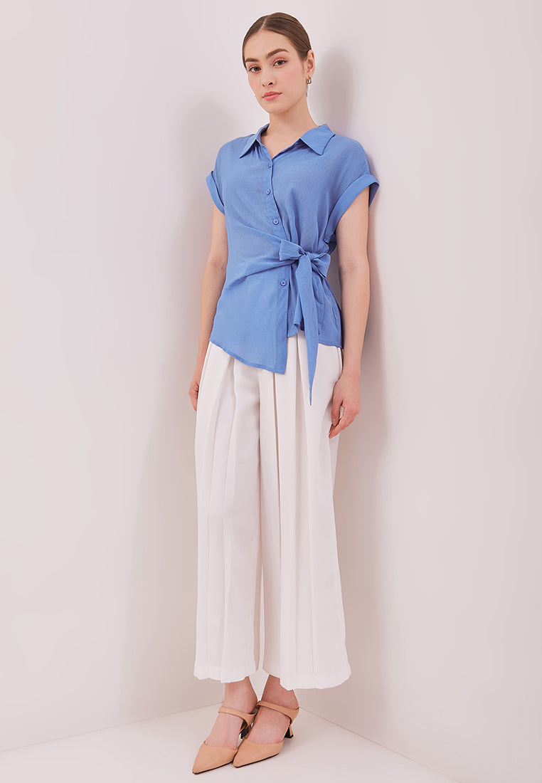 Elodie Top - Draped Tie Short Sleeves Blouse