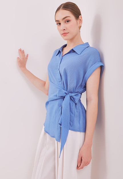 Elodie Top - Draped Tie Short Sleeves Blouse