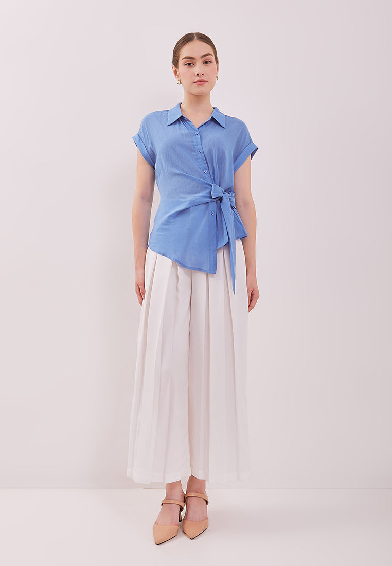 Elodie Top - Draped Tie Short Sleeves Blouse