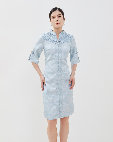 Emilia Cheongsam Dress - Midi Shift Jacquard Dress