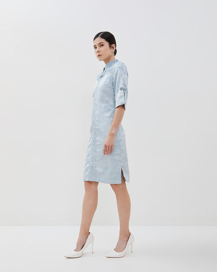 Emilia Cheongsam Dress - Midi Shift Jacquard Dress