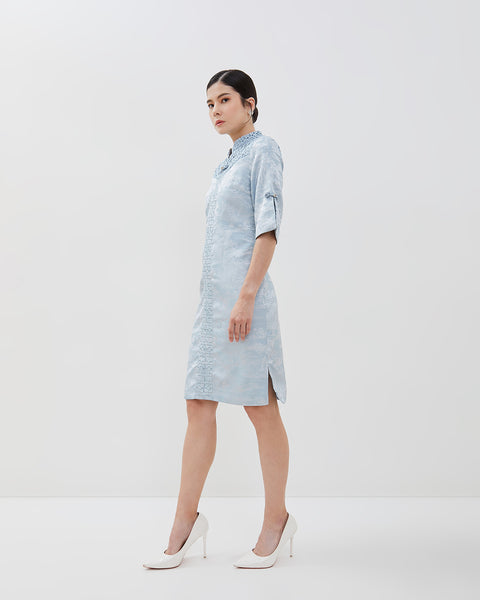 Emilia Cheongsam Dress - Midi Shift Jacquard Dress