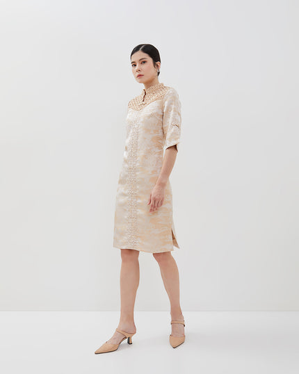 Emilia Cheongsam Dress - Midi Shift Jacquard Dress