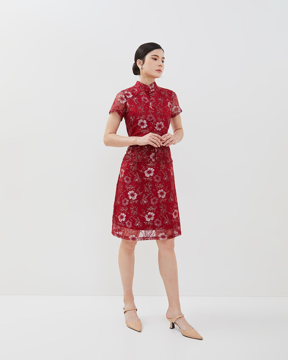 Enslie Cheongsam Dress - Fit & Flare Lace Dress