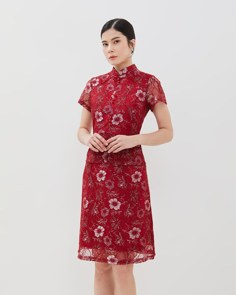 Enslie Cheongsam Dress - Fit & Flare Lace Dress