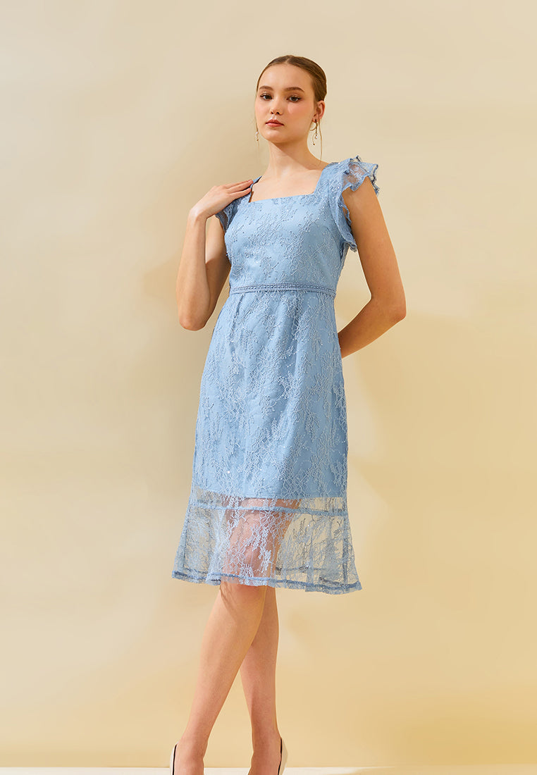 Greysia Dress - Midi Sheath Lace & Sequins Dress