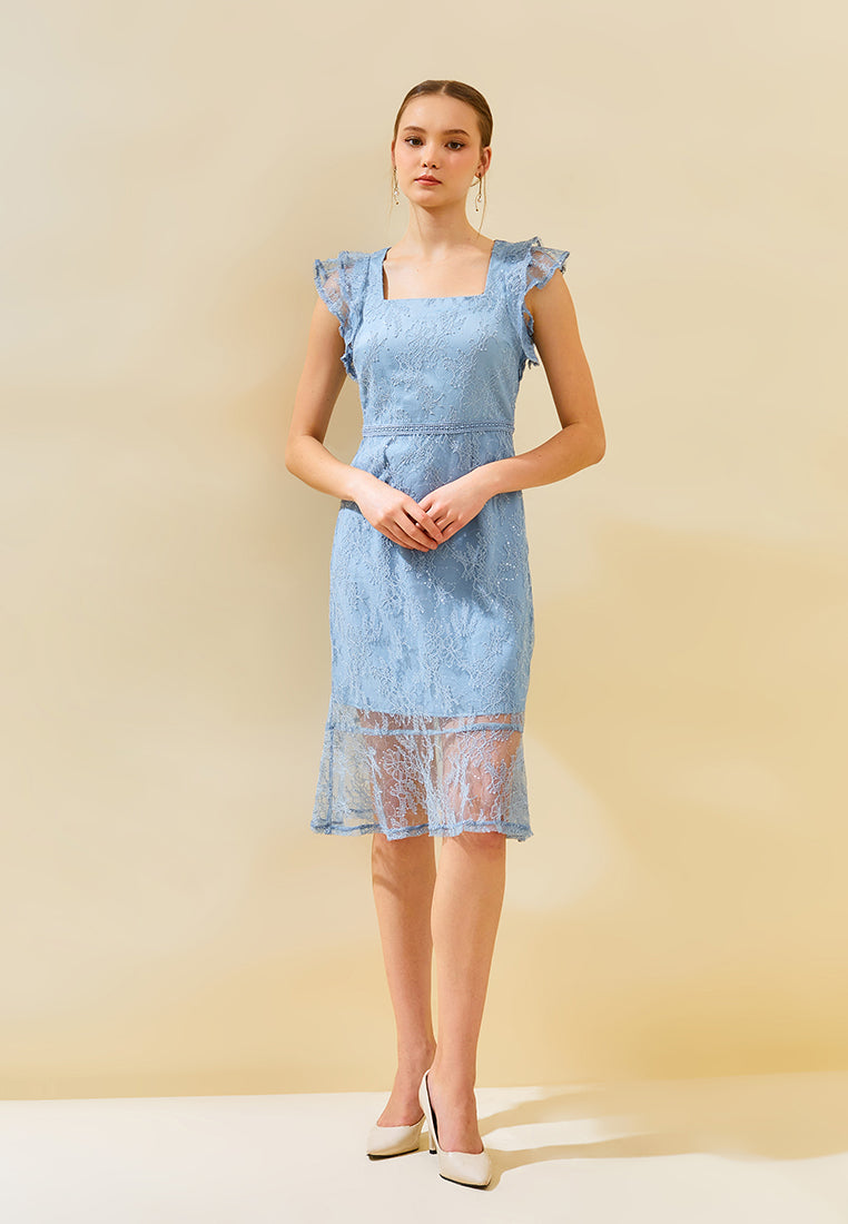 Greysia Dress - Midi Sheath Lace & Sequins Dress