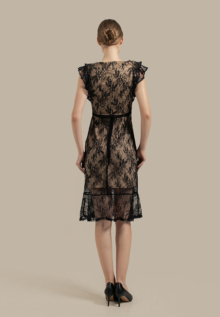 Greysia Dress - Midi Sheath Lace & Sequins Dress